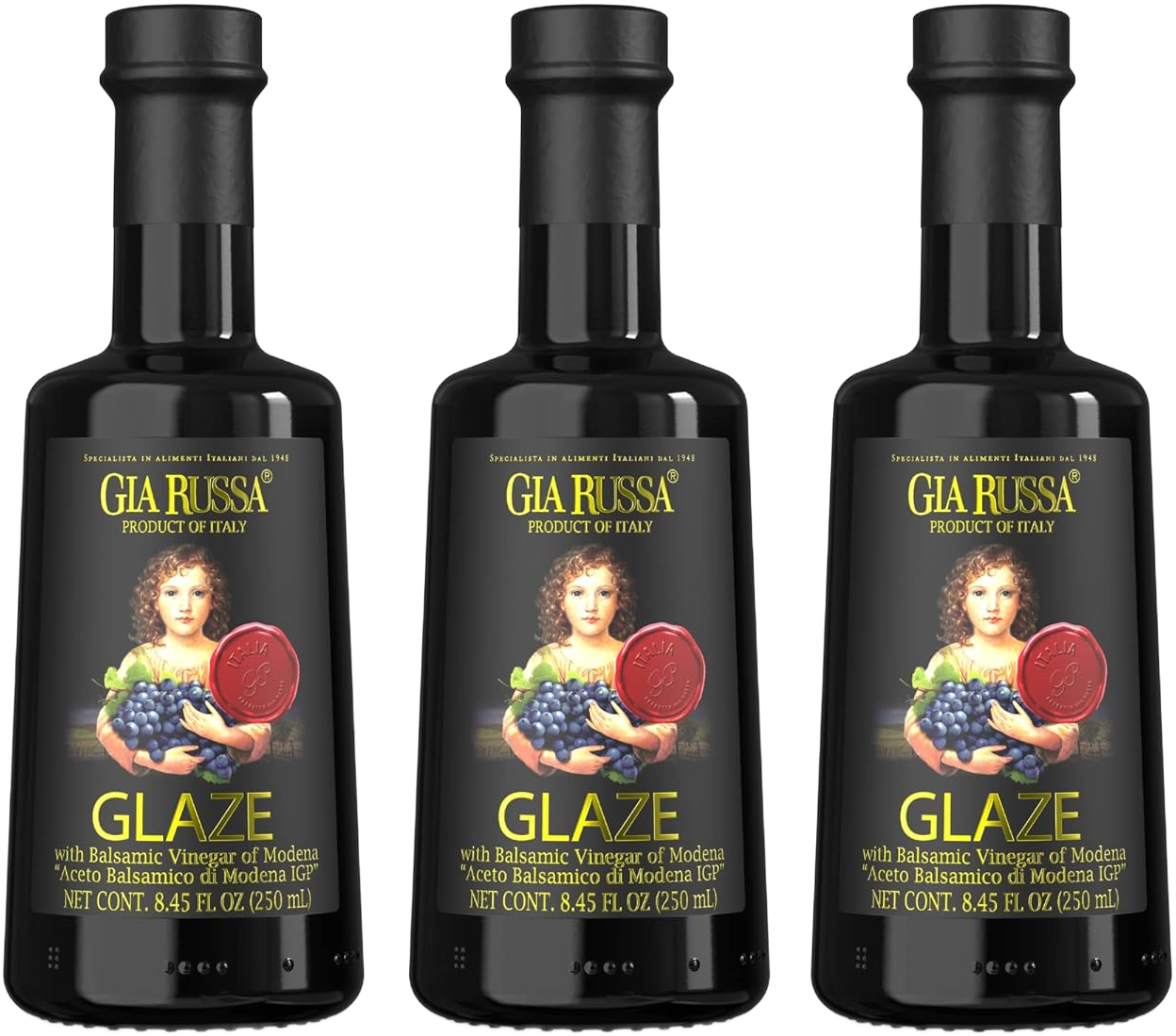 Gia Russa Balsamic Glaze - Balsamic Vinegar glaze, Balsamic Vinegars, Vegan Italian Vinegar, Gluten Free Balsamic, Low Calorie Dressing, Product of Italy - 8.5 Oz (3-Pack)