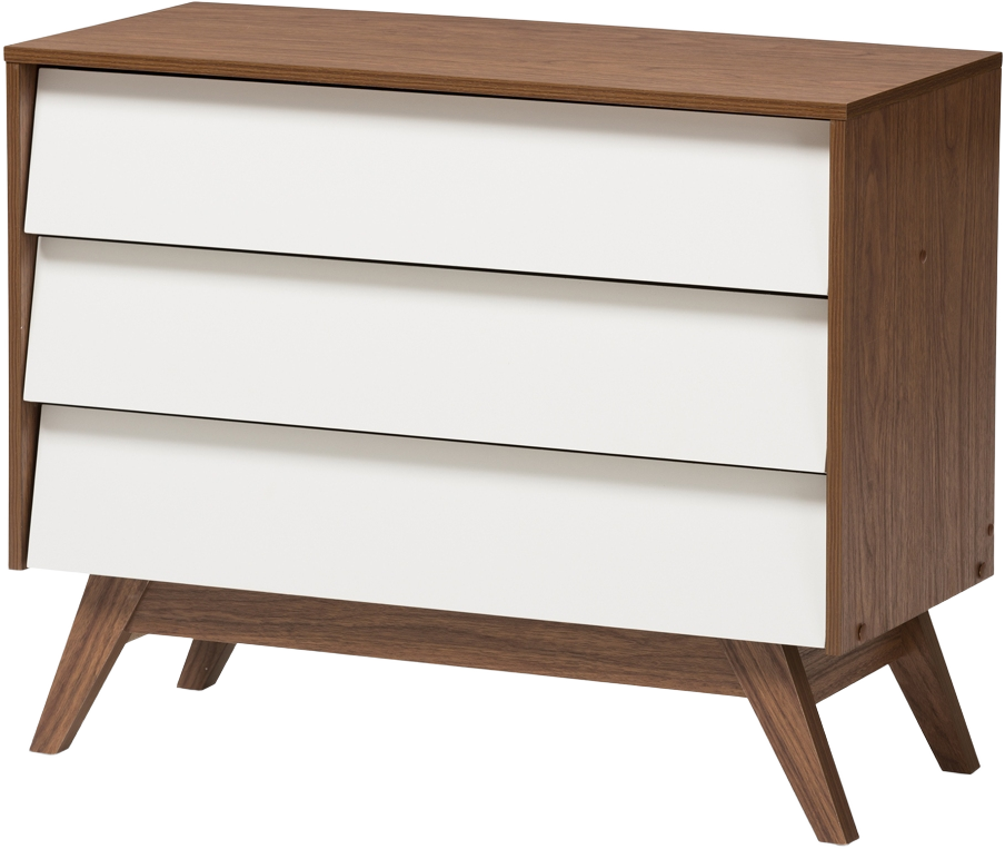 Hildon Mid-Century Modern Wood 3 Drawer Storage Chest Brown - Baxton Studio: Walnut Finish, Retro Design