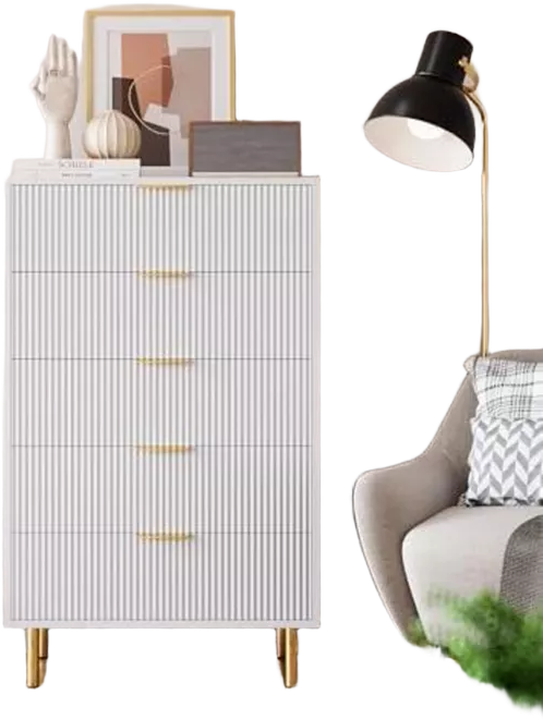 gaomon White Dresser, Modern 5 Drawer Dresser for Bedroom with Gold Handle and Large Drawer