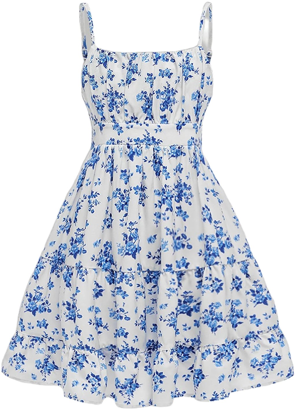 Floerns Girl's Sleeveless Ruched Ruffle Hem A-Line Cami Dress
