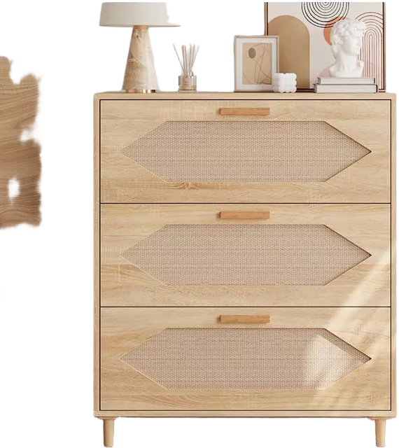 gaomon Dresser for Bedroom with 3 Drawers, Rattan Dresser with Spacious Storage, Modern Wooden Closet Dressers Chest of Drawers, Wood Nightstand for Bedroom, Hallway, Living Room, Rustic Oak