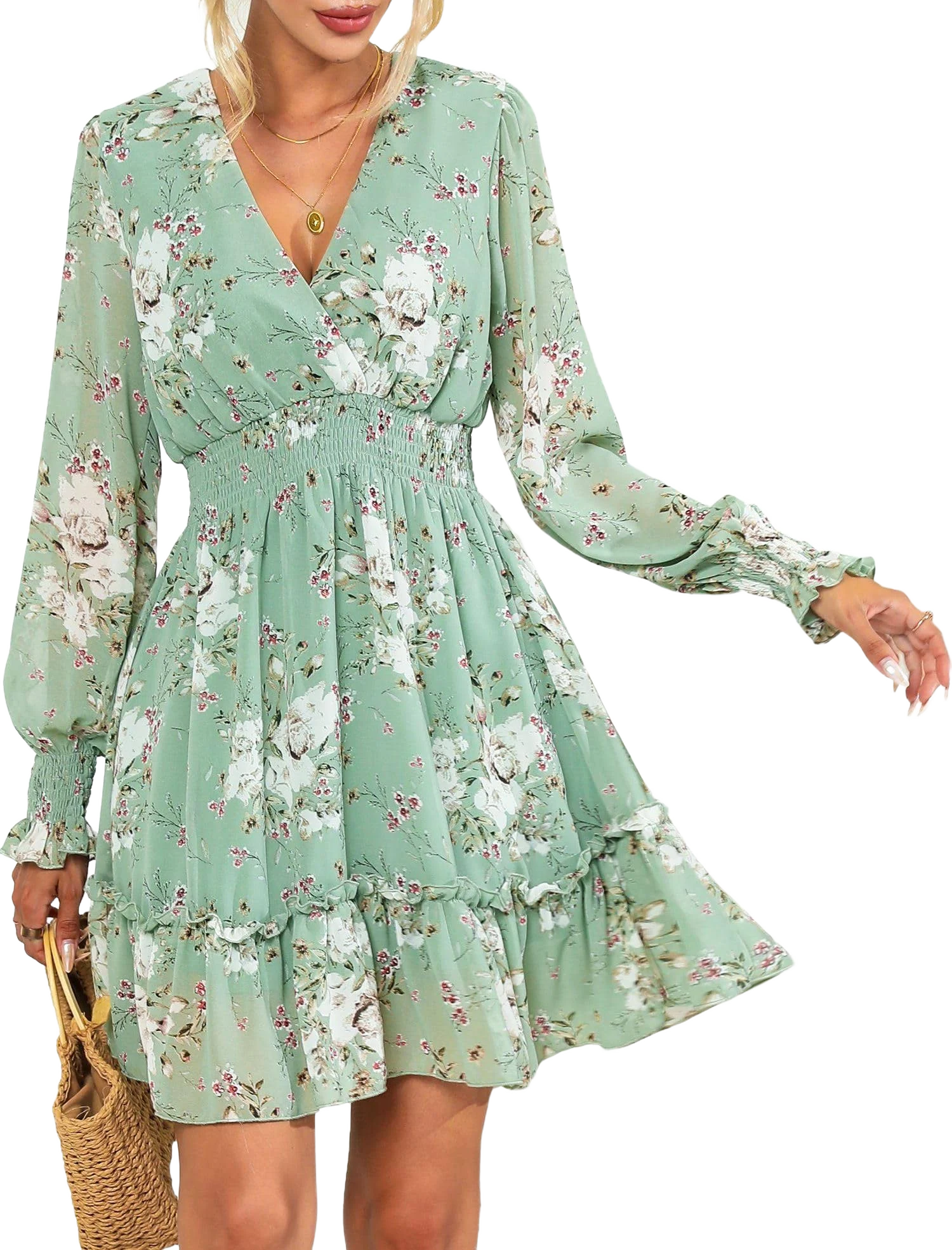 Prettywear Women's Floral Chiffon A-Line Wrap Mini Dress