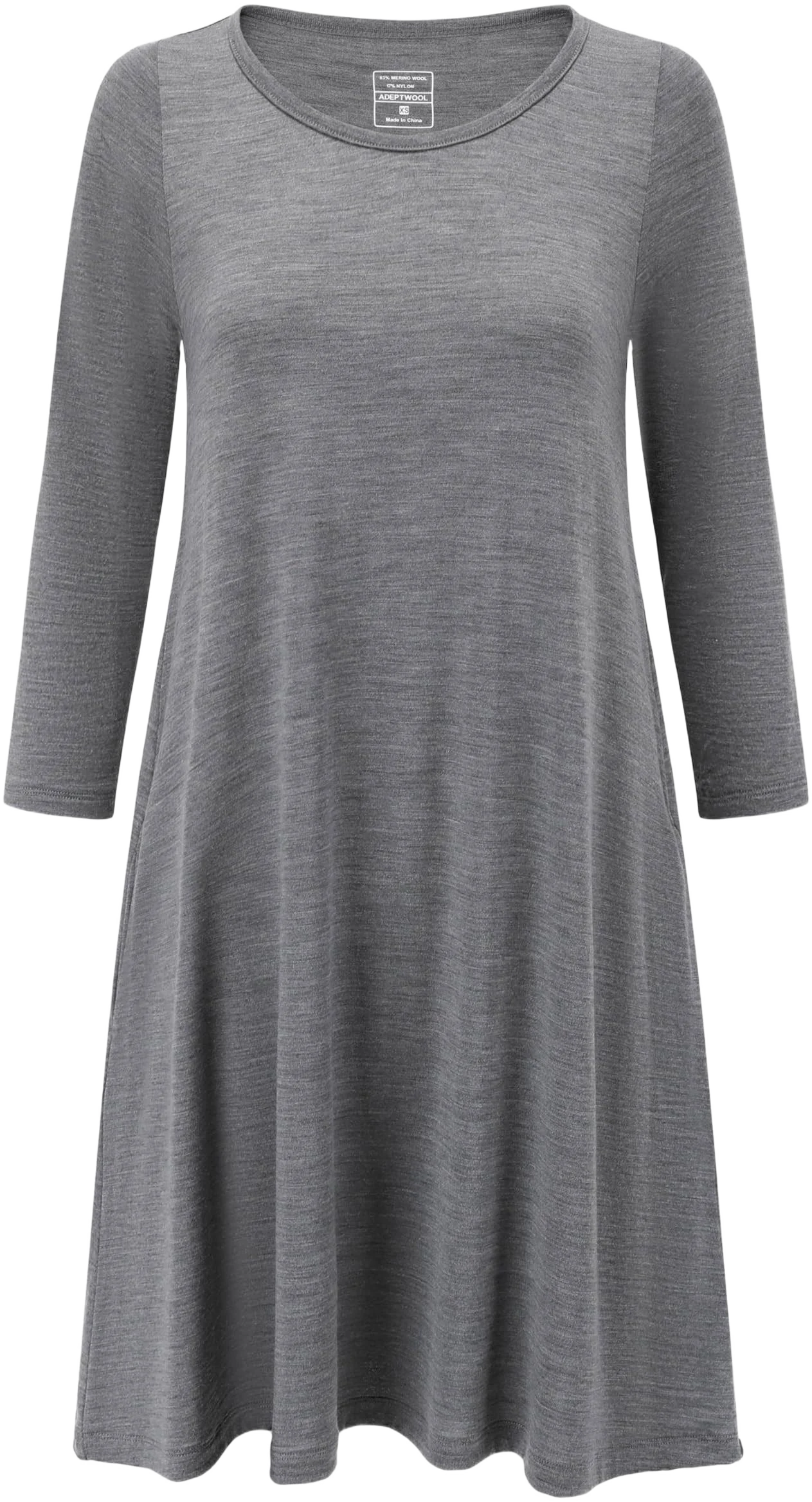Adeptwool Women's Merino Wool Swing Dress with Pockets