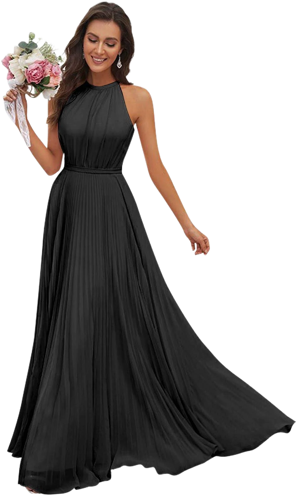 AUMEELAM Women's Ruched Chiffon Halter Bridesmaid Dress