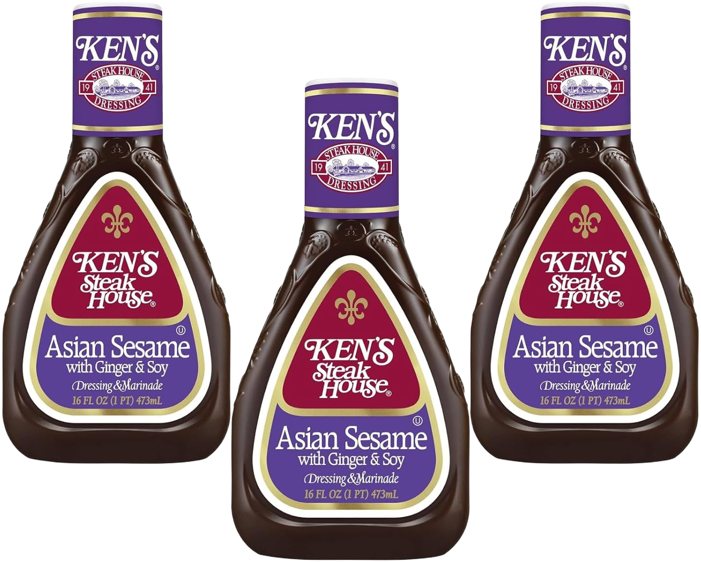 Ken's Steak House Lite Asian Sesame With Ginger & Soy Dressing, 16 oz (Pack of 3)