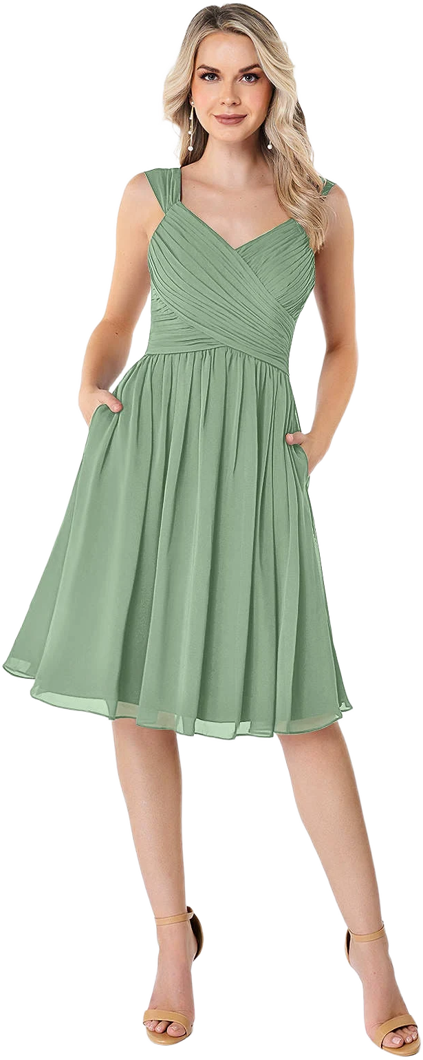 Azazie A-Line V-Neck Knee-Length Chiffon Bridesmaid Dresses