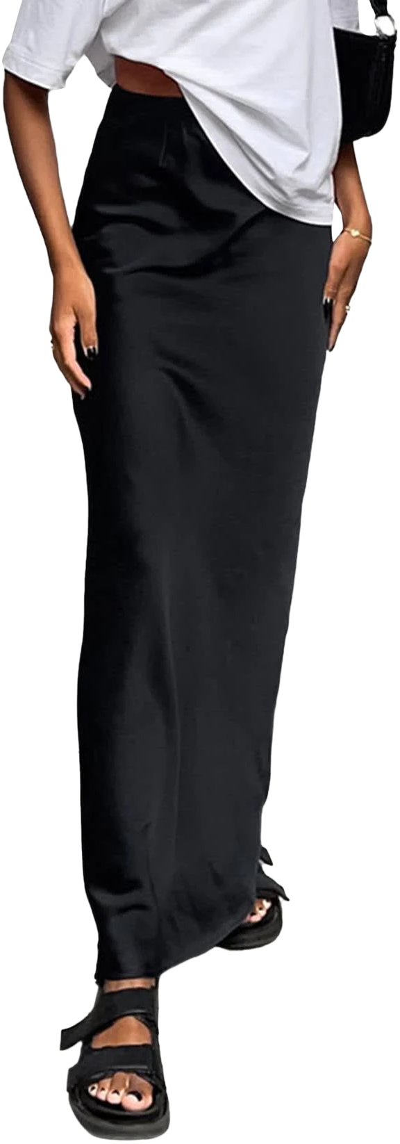 Vrtige Women's Elegant Satin Silky High Waist Flowy Maxi Skirt