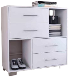 Streamdale Furniture Krista Dresser, Two Open Shelves, Four Drawers - White