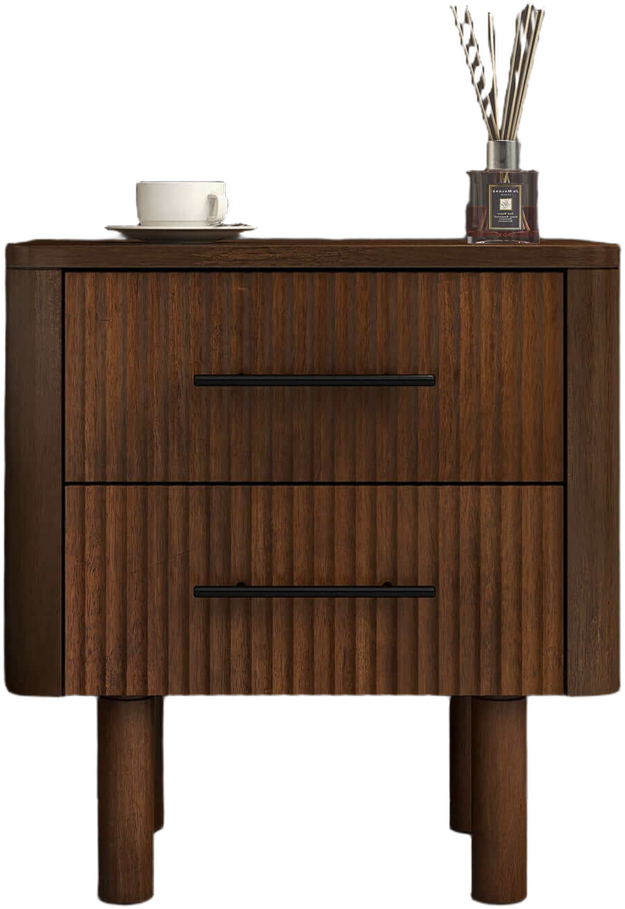 Logan Mid Century Modern Walnut Nightstand Bed Side Tables With 2 Drawers