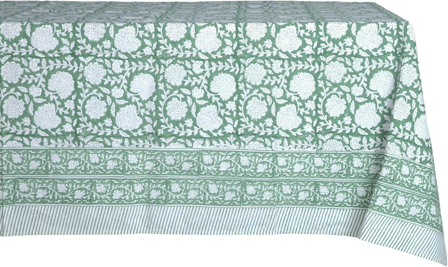 ATOSII Shalimar Green 100% Cotton Rectangle Spring Tablecloth, Handblock Floral Print Linen Table Cloth for Kitchen Dining I Parties, Outdoors, Weddings, Easter Holidays I 72 X 108 Inches I 8 Seater Shalimar Green 108" x 72" (Rectangular)