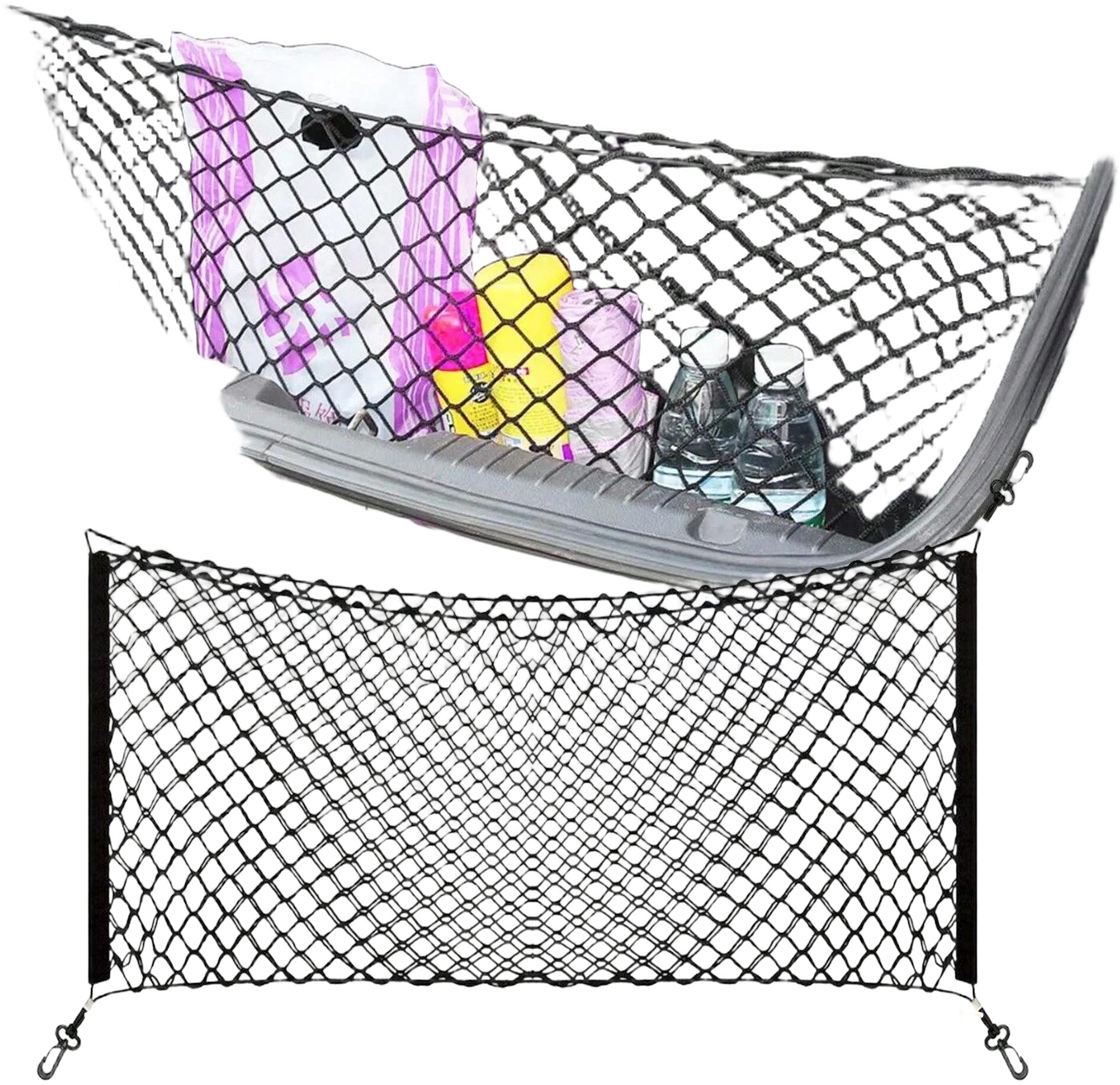 Moclever 2Pcs Trunk Cargo Net Stretchable Universal Elastic Truck Net Rear Seat Trunk Storage Organizer Net With Fasteners And Hardware Flexible Nylon Car Storage Mesh Organizer Holder For Car SUV Truck