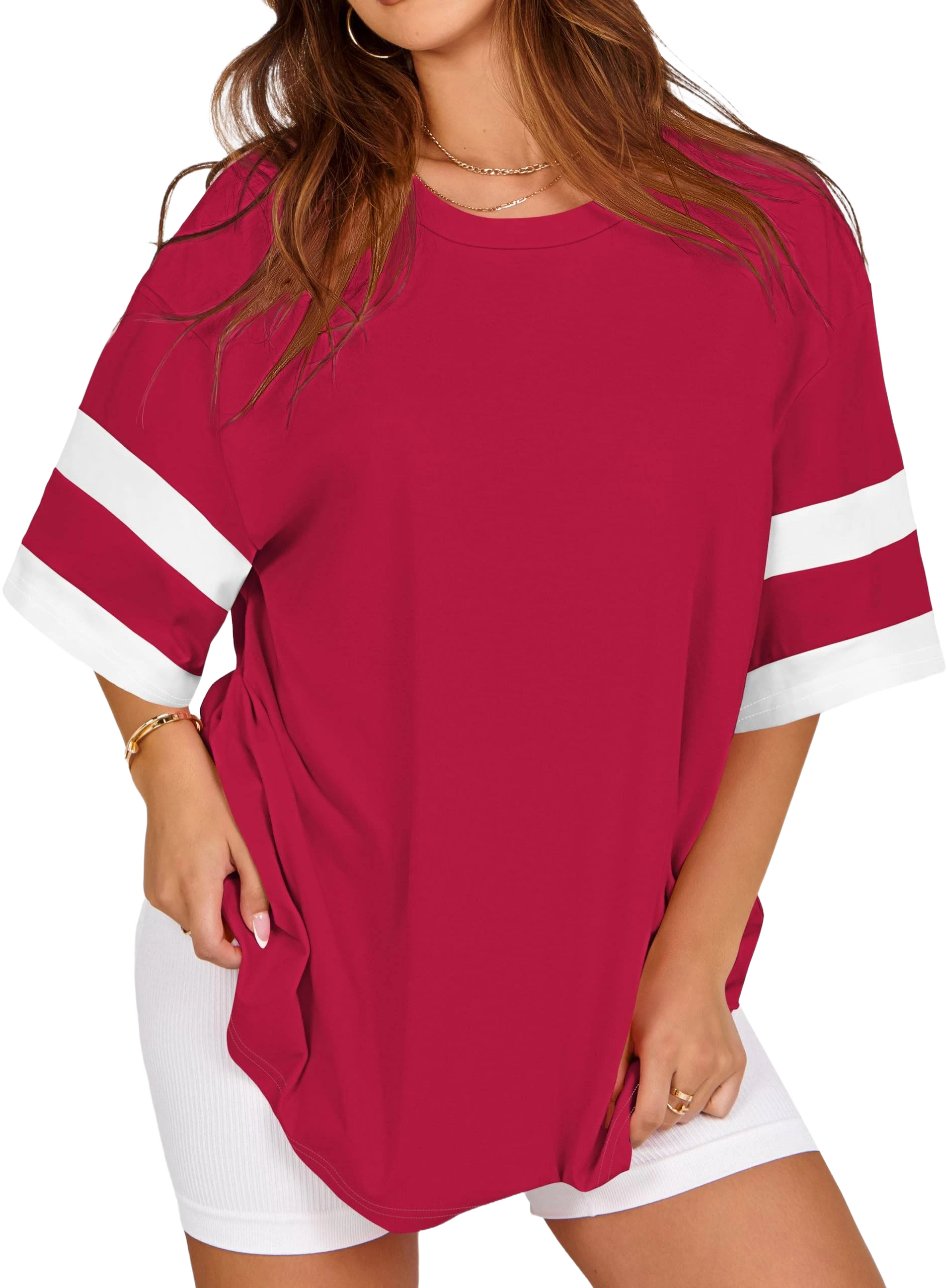 Women's Oversized Round Neck Striped Tee