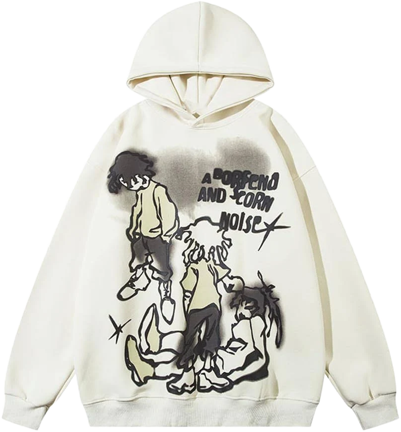 COOLMONAR Mens Cartoon Graphic Hoodies Streetwear Hooded Sweatshirt Pullover Hip Hop Fashion Y2K Hoodies Unisex