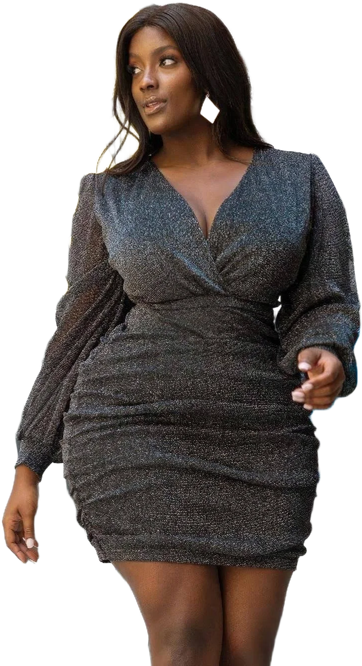 SHEIN Glitter Mesh Shirring Side Plus Mini Dress