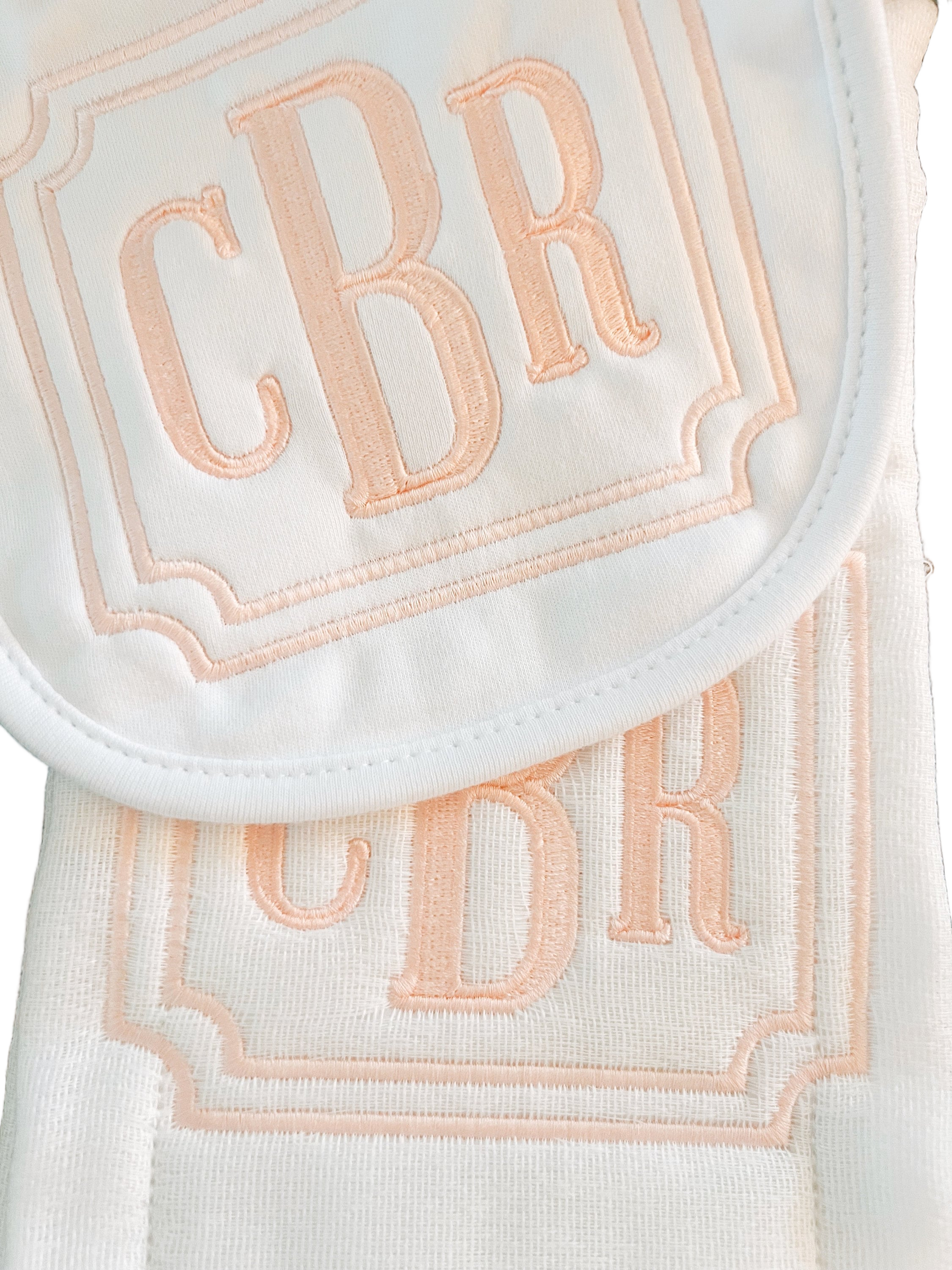 Unisex Square Monogram Burp Cloth, Embroidered Deco Square Monogrammed Bib, Embroidered Bib and Burp Set, Baby Shower Gift for Boy or Girl