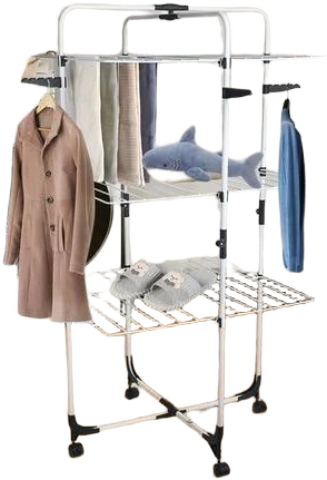 3-Tier Collapsible Laundry Rack Stand Garment Drying Station with Wheels and 4 Hooks
