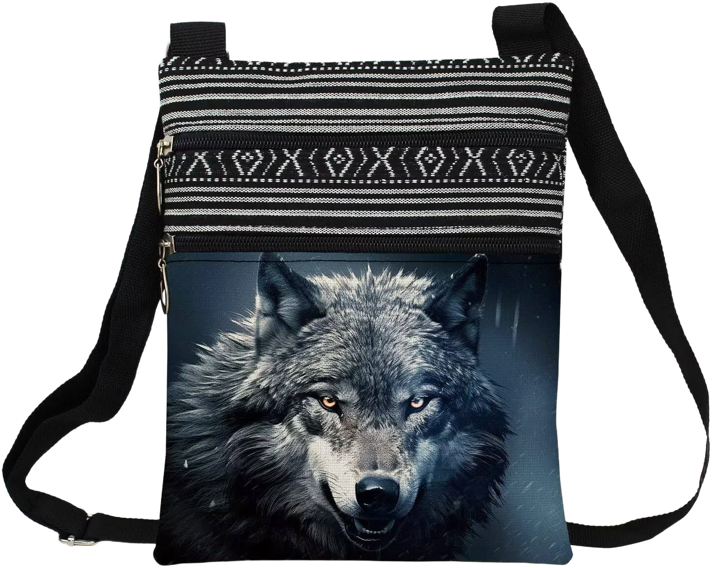 Cute Ethnic Wolf Crossbody Messenger Bag