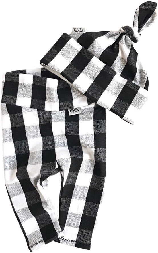 White Buffalo Plaid Leggings and Knot Hat, Unisex Preemie Boy Christmas Clothes, Newborn Coming Home Outfit, Baby Pants and Beanie Gift