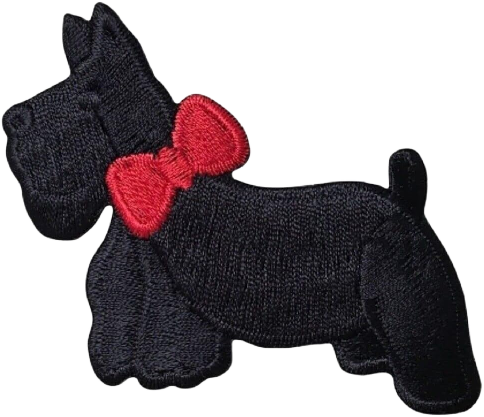 Scottie Embroidered Applique Patch - Black Dog, Red Bow, Puppy 3" - Iron On/Sew On Patches for Clothes, Jackets, Pants, Backpacks, Dress, Hats, Caps, Jeans