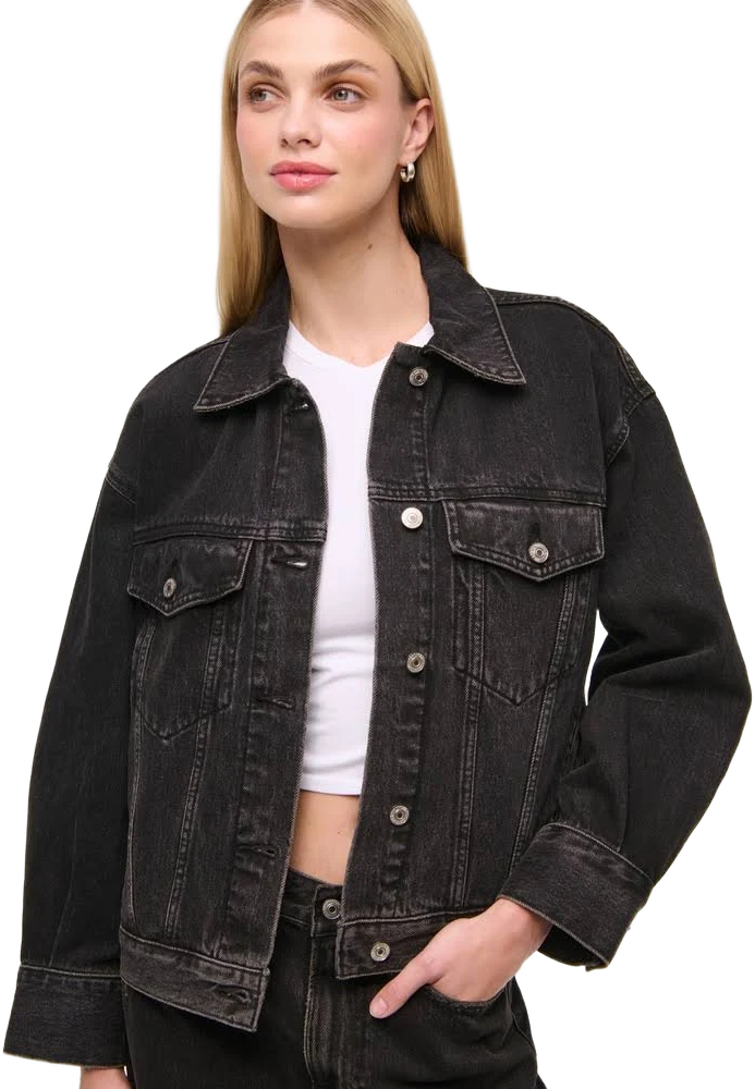 Abercrombie & Fitch Women's Oversized Distressed Denim Trucker Jacket