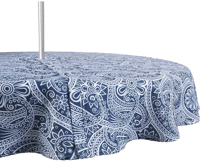 Design Imports Paisley Print Outdoor Tablecloth with Zipper, 60 Round
