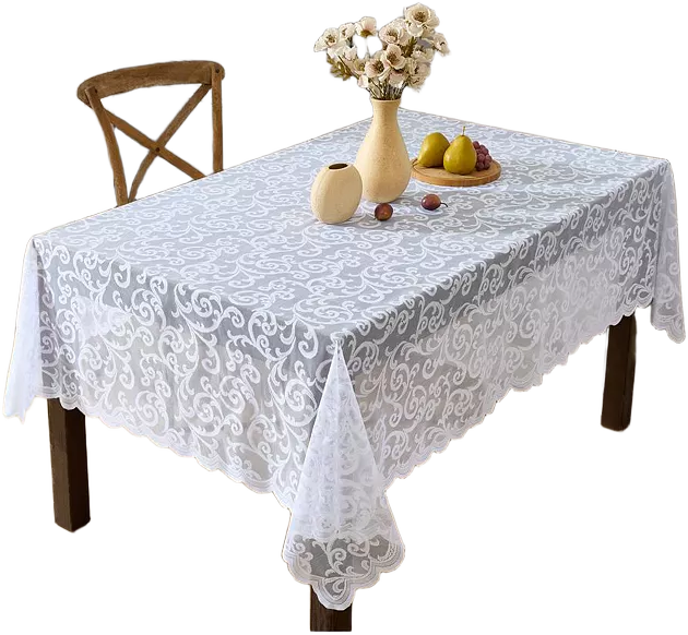 HLC.ME Scroll Lace Fabric Tablecloth, Lace Fabric Table Cloth for Small Rectangle Tables, Wrinkle Resistant Tablecloth, Patterned Scalloped Tablecloth