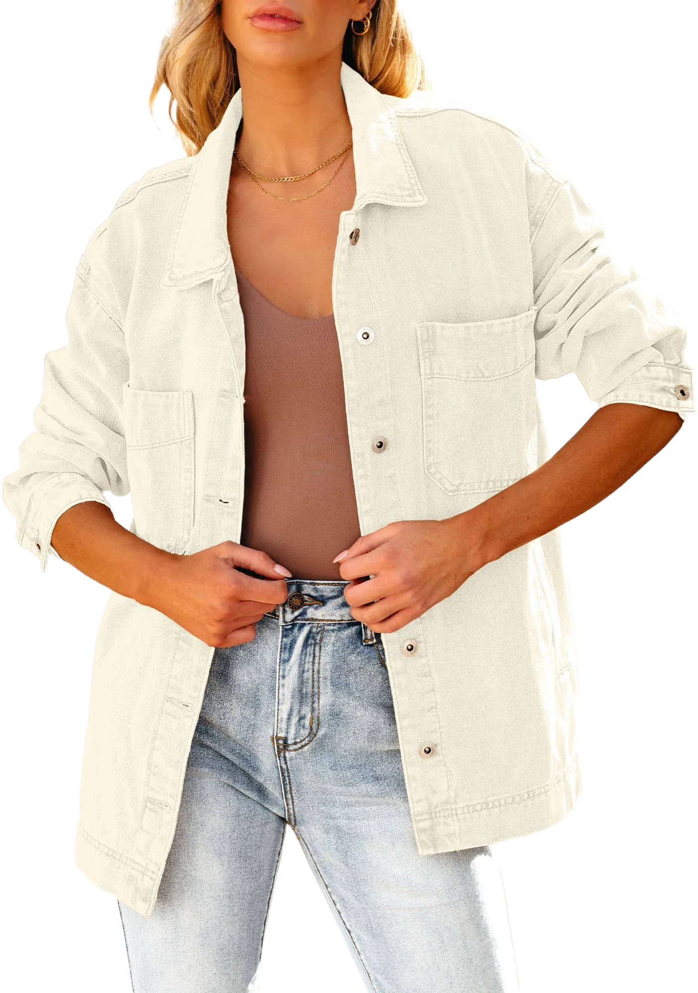 Luvamia Women's Oversized Denim Jacket with Slit Hem