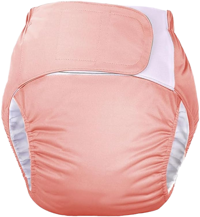 DEEYOTA Adult Velcro Cloth Diaper,Adult Diaper Cover for Incontinence,Leak-Proof,Adjustable and Easy to Put on and Take Off,Suitable for Bedridden,Elderly and Incontinent People(Add a Diaper) Peach L