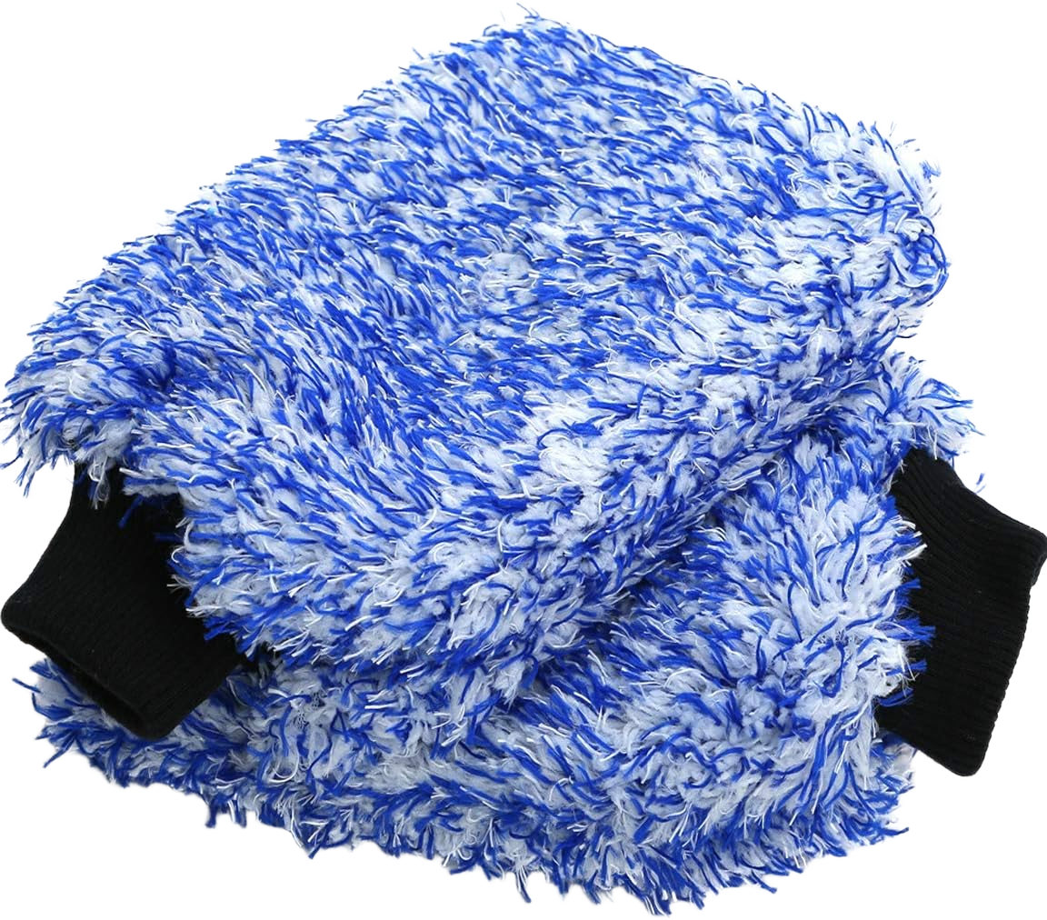 TAKAVU New Car Wash Mitt, 2 Pack Premium Cyclone Microfiber Washing Gloves, Holds Tons of Sudsy Water for Effective Washing, Machine Washable, Lint Free, Scratch Free (Blue) Blue & White
