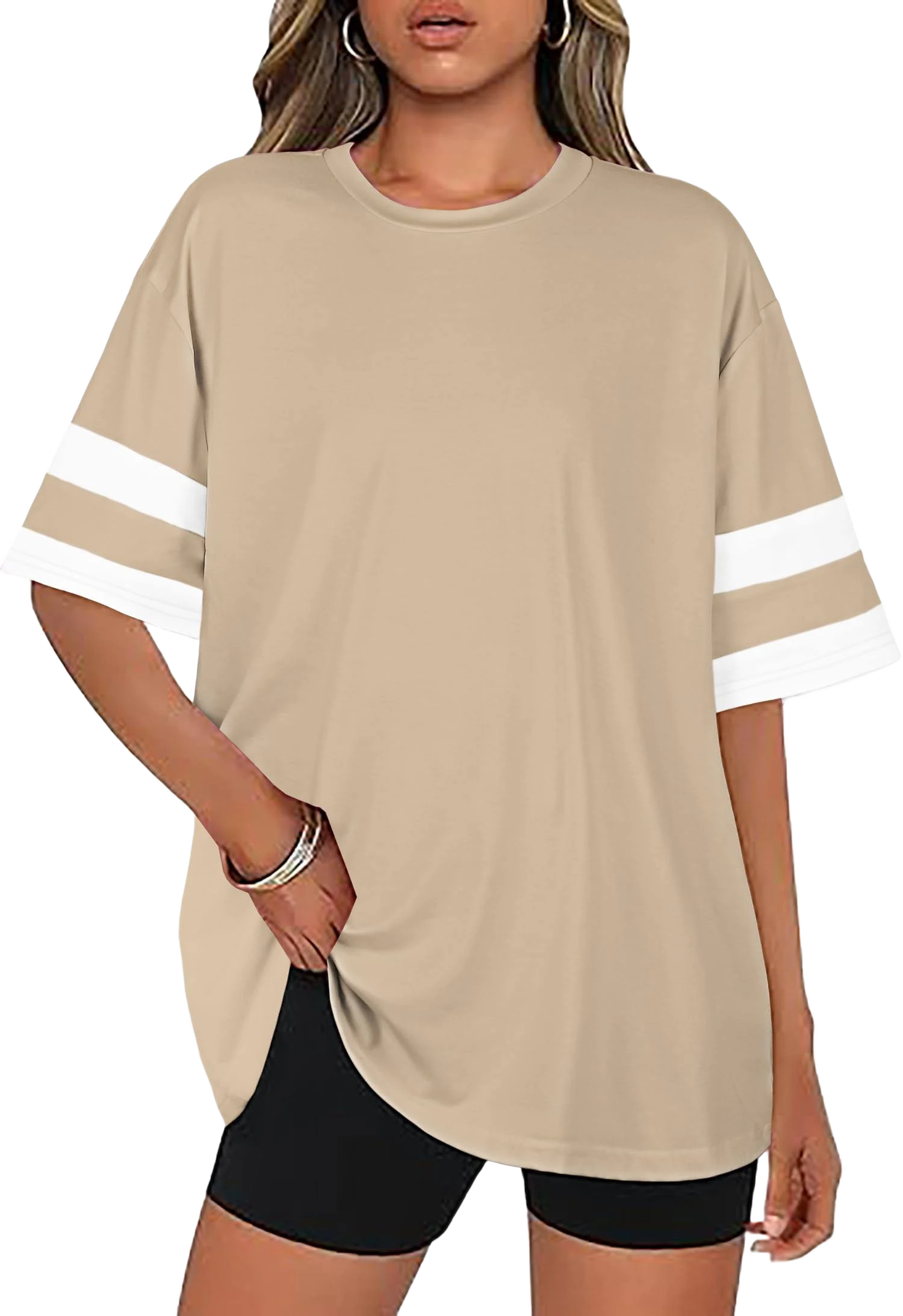 Women's Oversized Round Neck Striped Tee