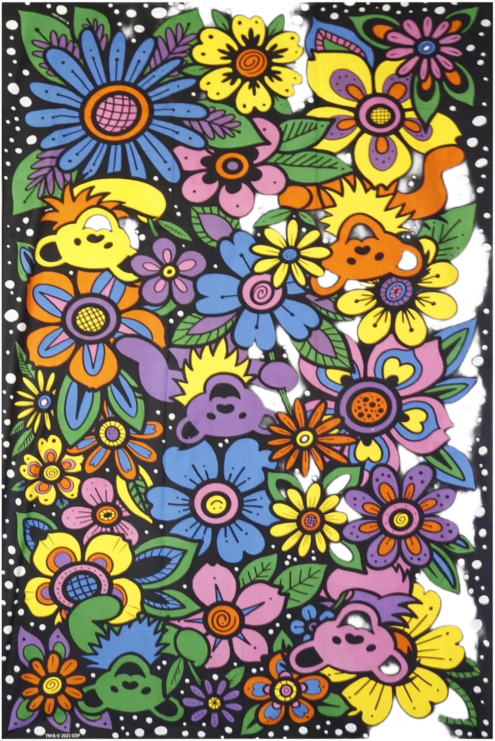 Sunshine Joy Grateful Dead 3D Flower Bears Tapestry Tablecloth Wall Art Beach Sheet Huge - Amazing 3D Effects (60x90 Inches)