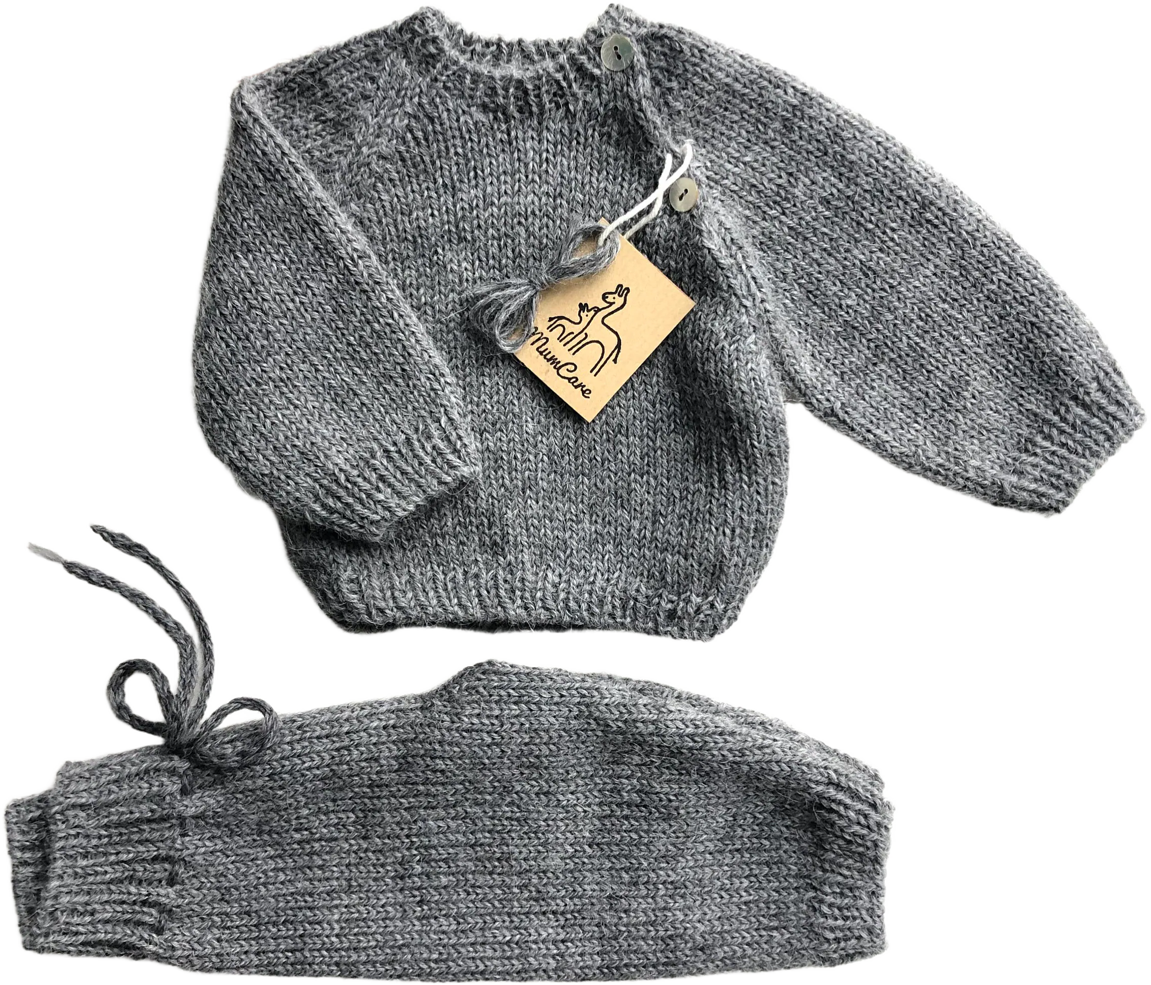 Dark grey unisex newborn baby clothing set Wool merino Toddler Kids All in one Preemie Knit Coming home Boy outfit Gift Sweater pants