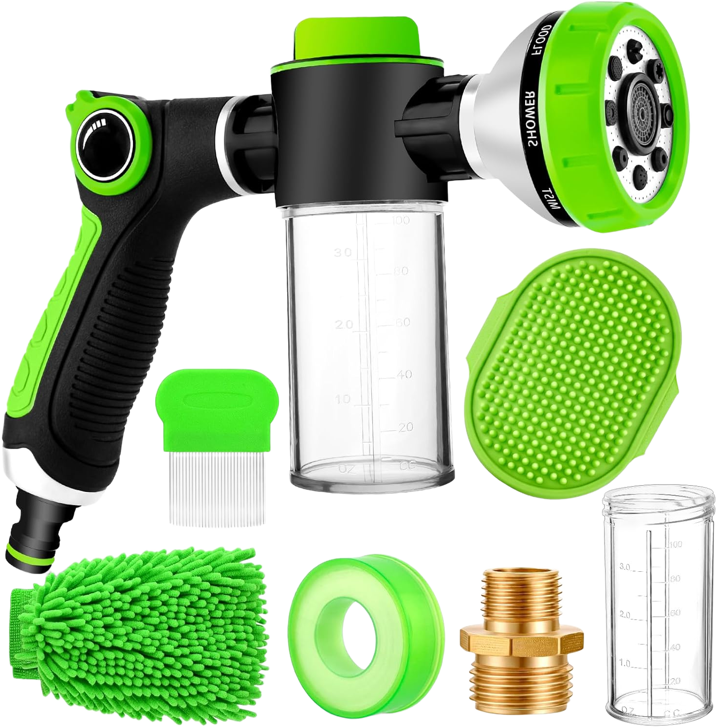 2-in-1 Dog Shower Attachment for Indoor Shower Hose & Outdoor Garden Hose, 8 Sprayer Modes Dog Wash Hose Attachment with Soap Dispenser, Ideal for Car Wash and Pet Shower(Hose Not Include)