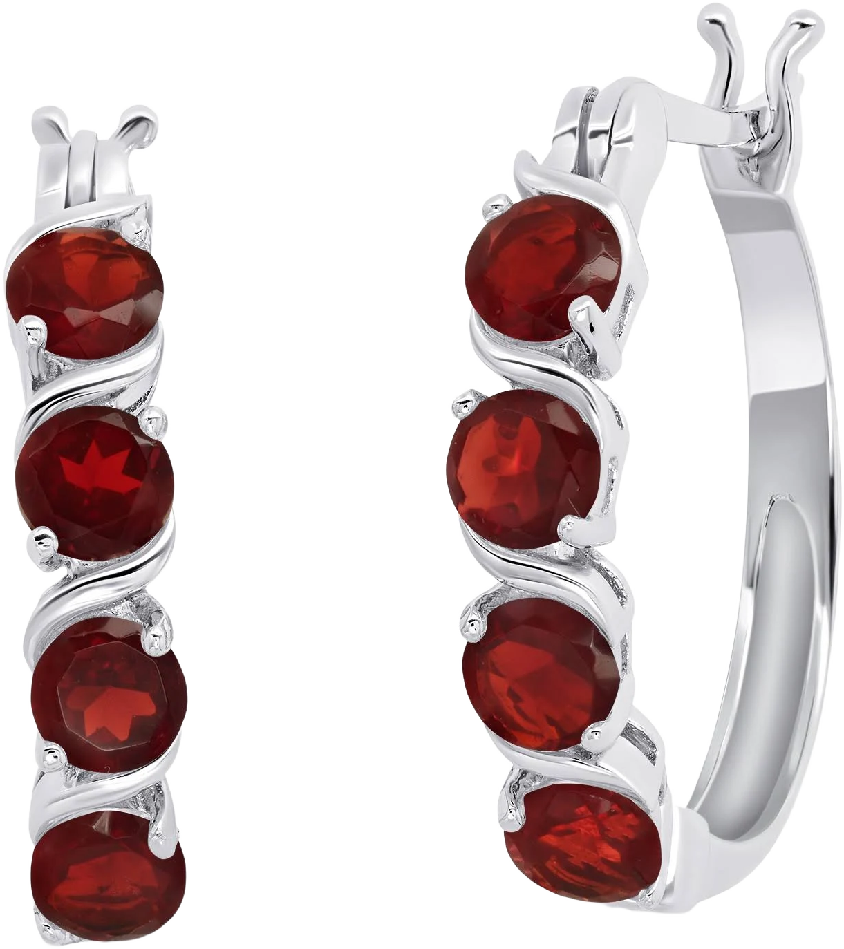 Max Sterling Silver Round Garnet Statement Hoop Earrings