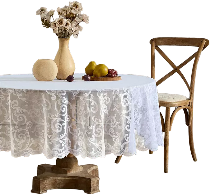 HLC.ME Scroll Lace Fabric Tablecloth, Lace Fabric Table Cloth for Round Tables, Wrinkle Resistant Tablecloth, Patterned Scalloped Tablecloth