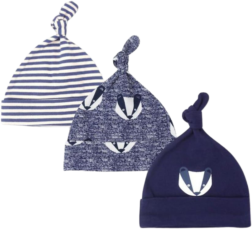 Mom’s care Baby Hat for Newborn Boys/Girls 100% Cotton Adjustable Knot Hats, 3 Pack