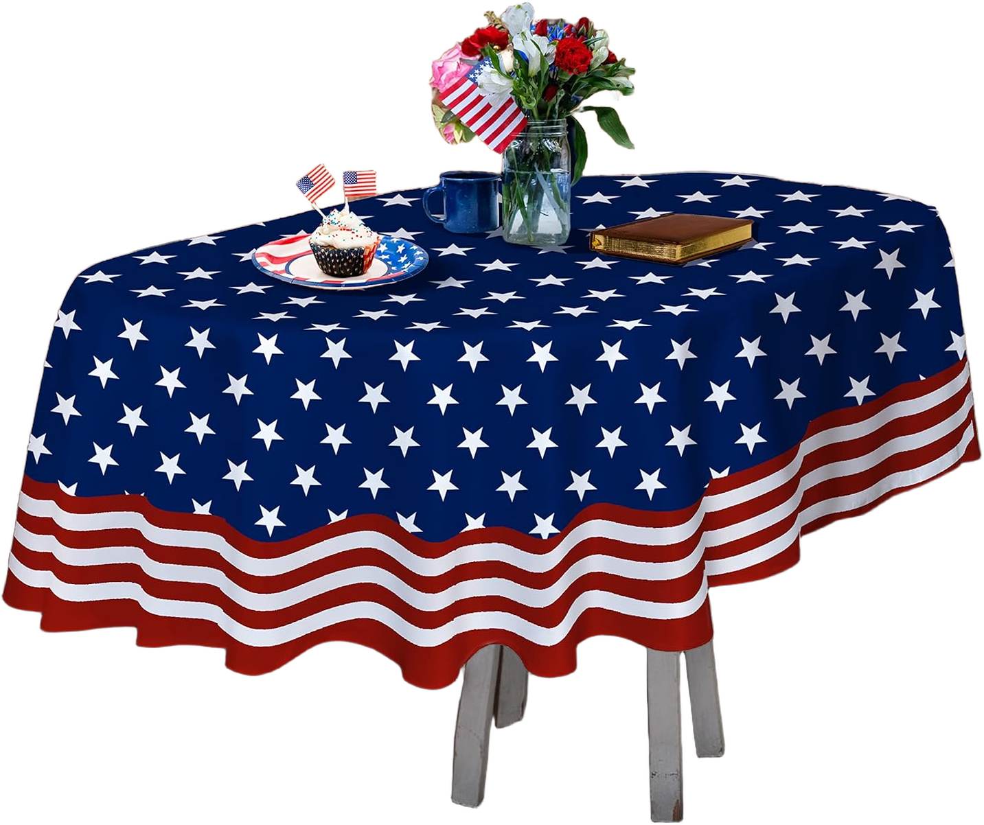 Oval 4th of July Tablecloth 54x72 Inch, Memorial Day Patriotic Tablecloth, Polyester Waterproof Wrinkle Resistant Washable Table cloth, Holiday Kitchen Independence day Festival Home Dining Room Decor 54" × 72"oval 4th of July
