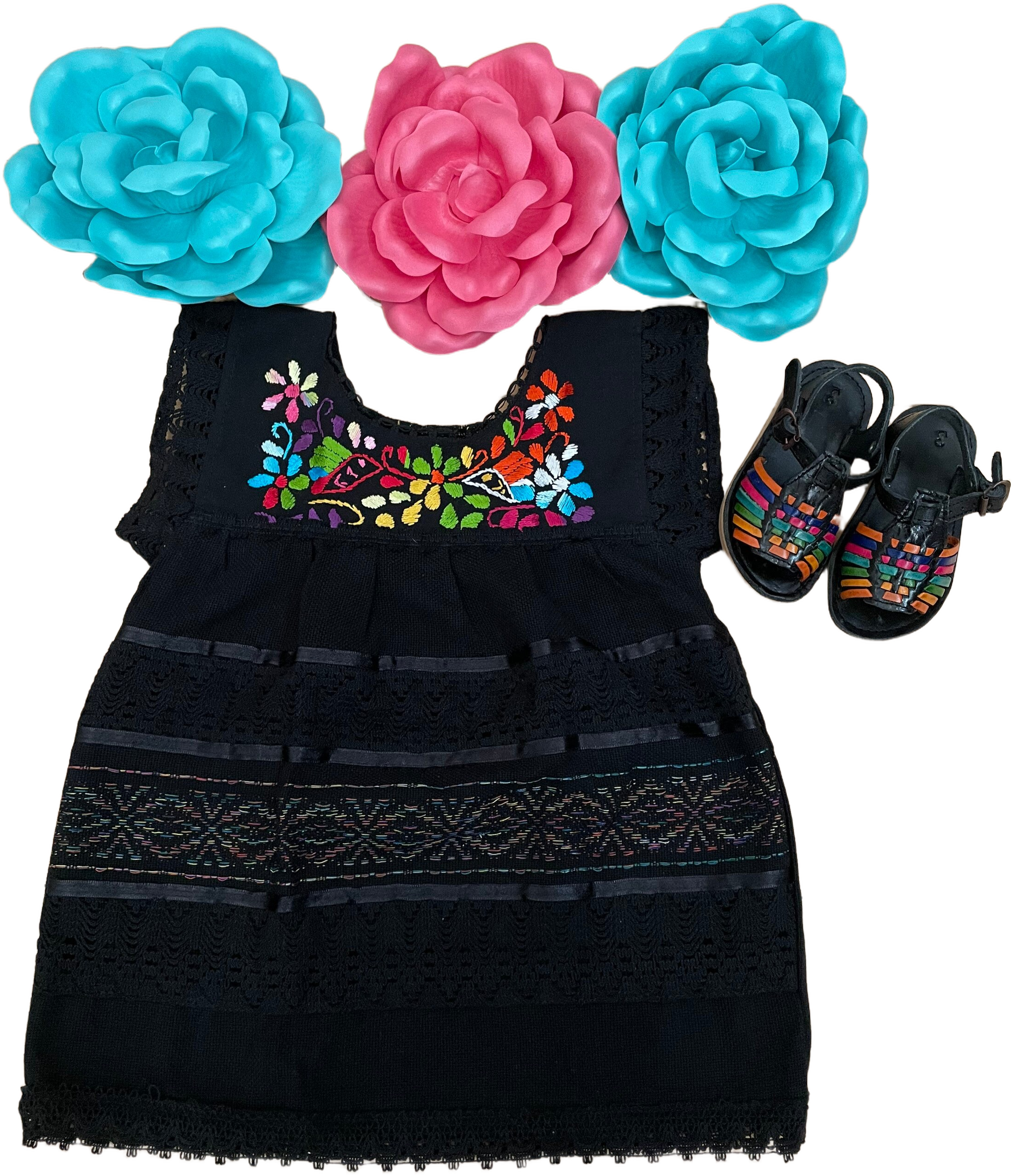 Baby and toddler Mexican girls  dress- Huipil Hand Embroidery