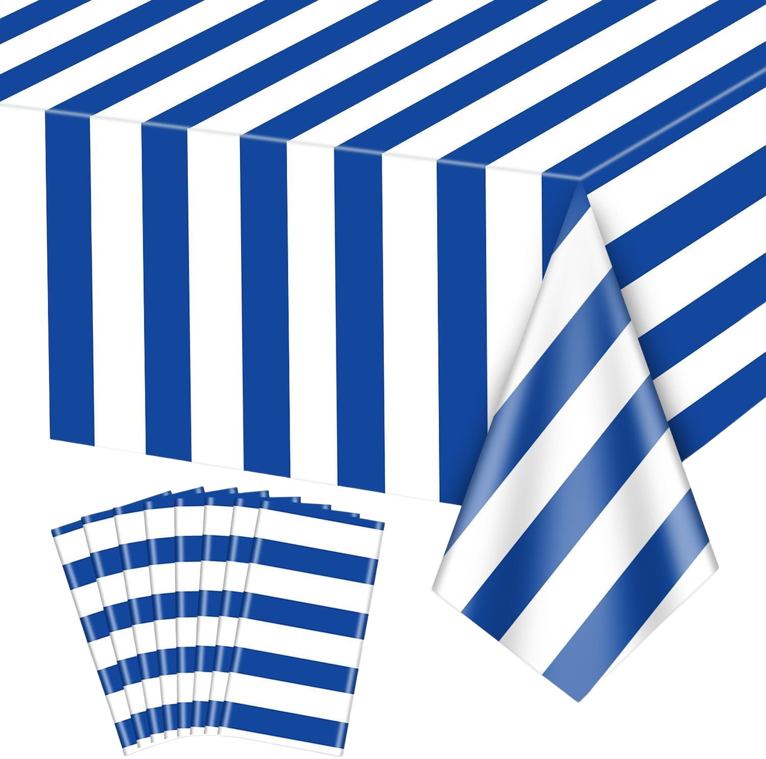 4 Pcs Navy Blue and White Striped Tablecloths Nautical Tableccover Blue Stripes Plastic Table Decorations for Nautical Ocean Theme Party, Boy's 1st Birthday, 51 x 86in