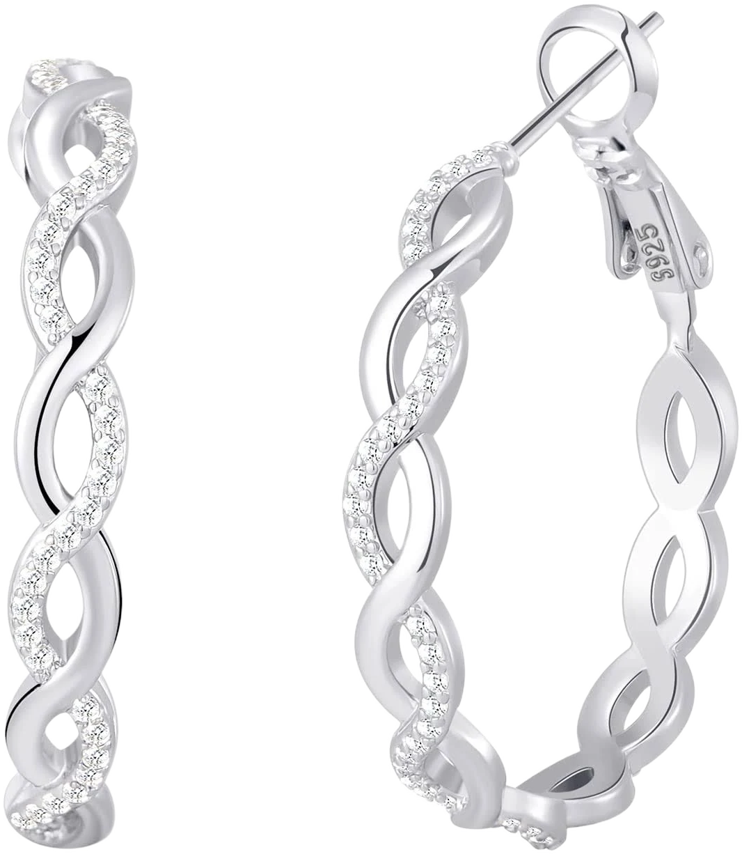 925 Sterling Silver Cubic Zirconia Twisted Hoop Earrings