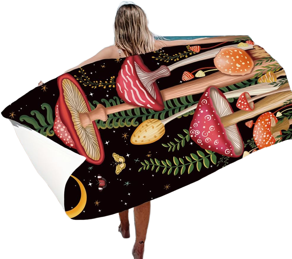Thick Mushroom Beach Towel 30”x60” Microfiber Terry Beach Towels Kids Soft Camping Towels Sandproof Quick Drying Travel Swim Pool Yoga Gym Camping Women Men Beach Essentials Accessories Vacation Gift