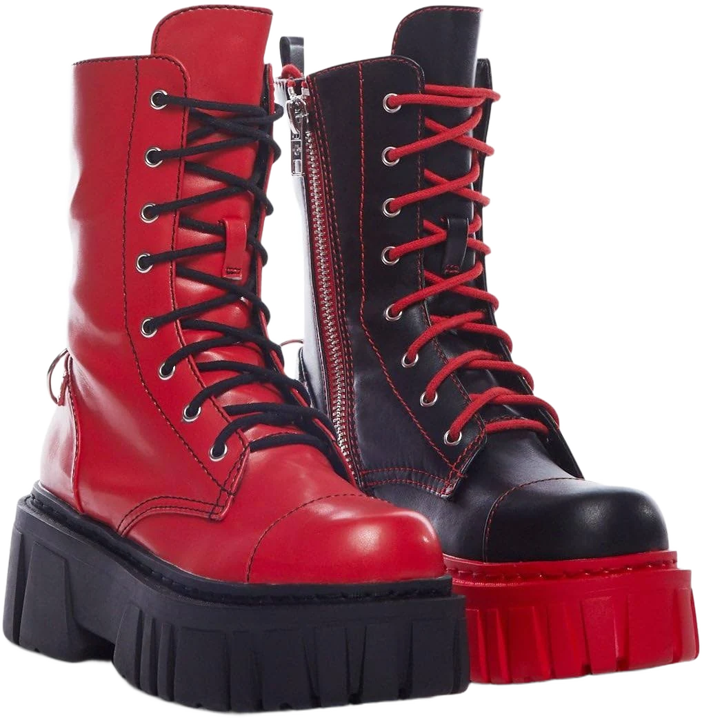 Mismatched Platform Combat Boots