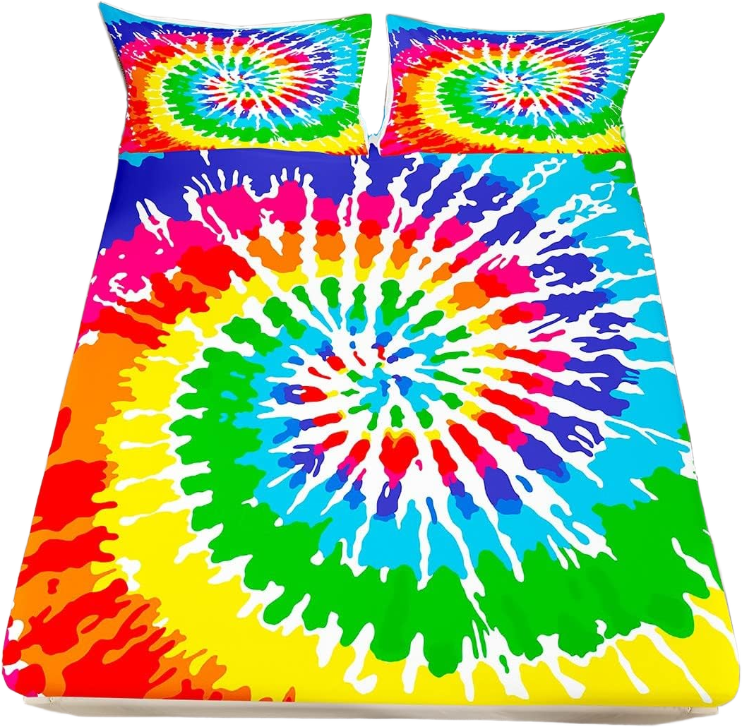 Tie Dye Bedding Sets,Boho Rainbow Chic Hippie Style Fitted Sheet Bohemian Abstract Art Spiral Colorful Tie Dye Fitted Bed Sheets for Adult Women Boys, Not Include Flat/Top Sheet, Twin Size Multi 29 Twin