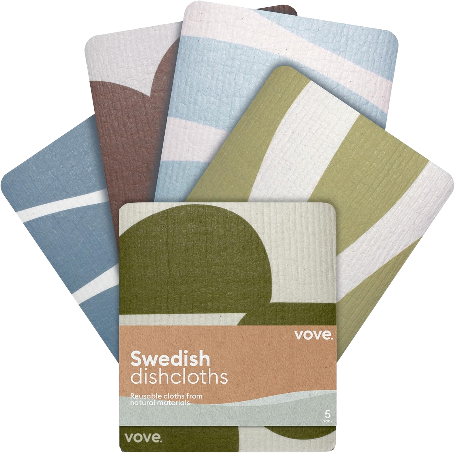 Swedish Dishcloths 5 Pack | Reusable Paper Towels | Eco-Friendly Cleaning Cloths | Designer Prints | Absorbent Natural Cellulose & Cotton | Sustainable Kitchen Sponge Cloth | Washable Modern Abstract