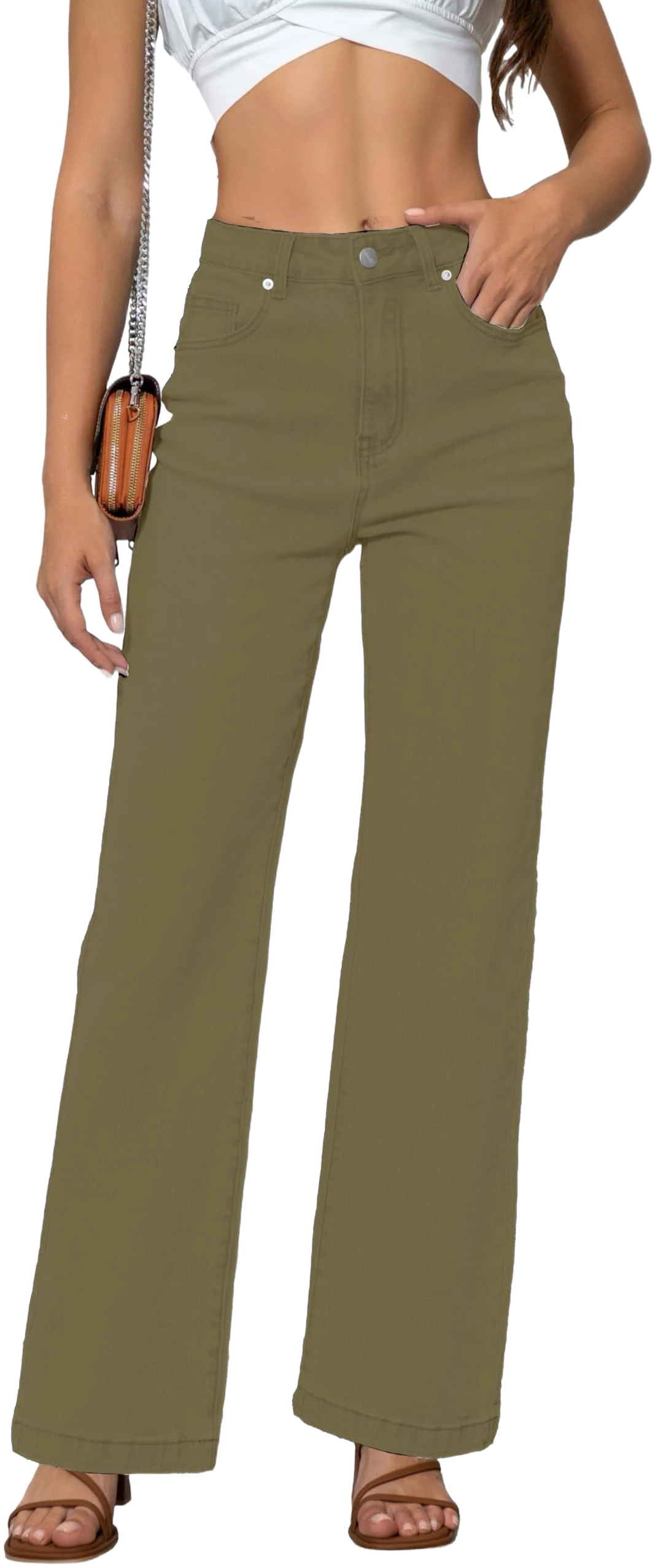 ETTELO Women's High-Waisted Straight Leg Lightweight Tummy Control Jeans