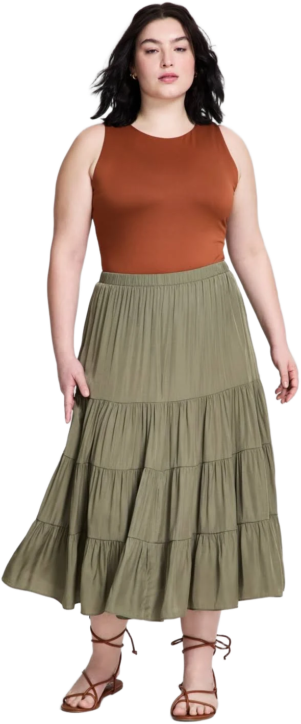 And Now This Women's Plus Size Pull-on Tiered Midi Skirt