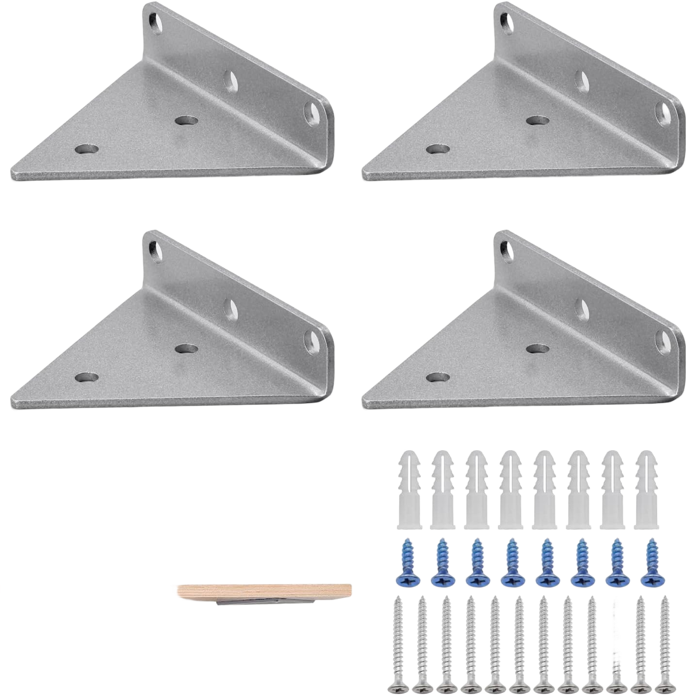 Floating Shelf Bracket for Wood Shelf 4 Pcs, 4 x 3 inches Small Triangle Brackets for Small Floating Wood Shelves, Silver Floating Shelves Brackets Set for Shelves with 2 inches Anchor Screws Gray - 4inch