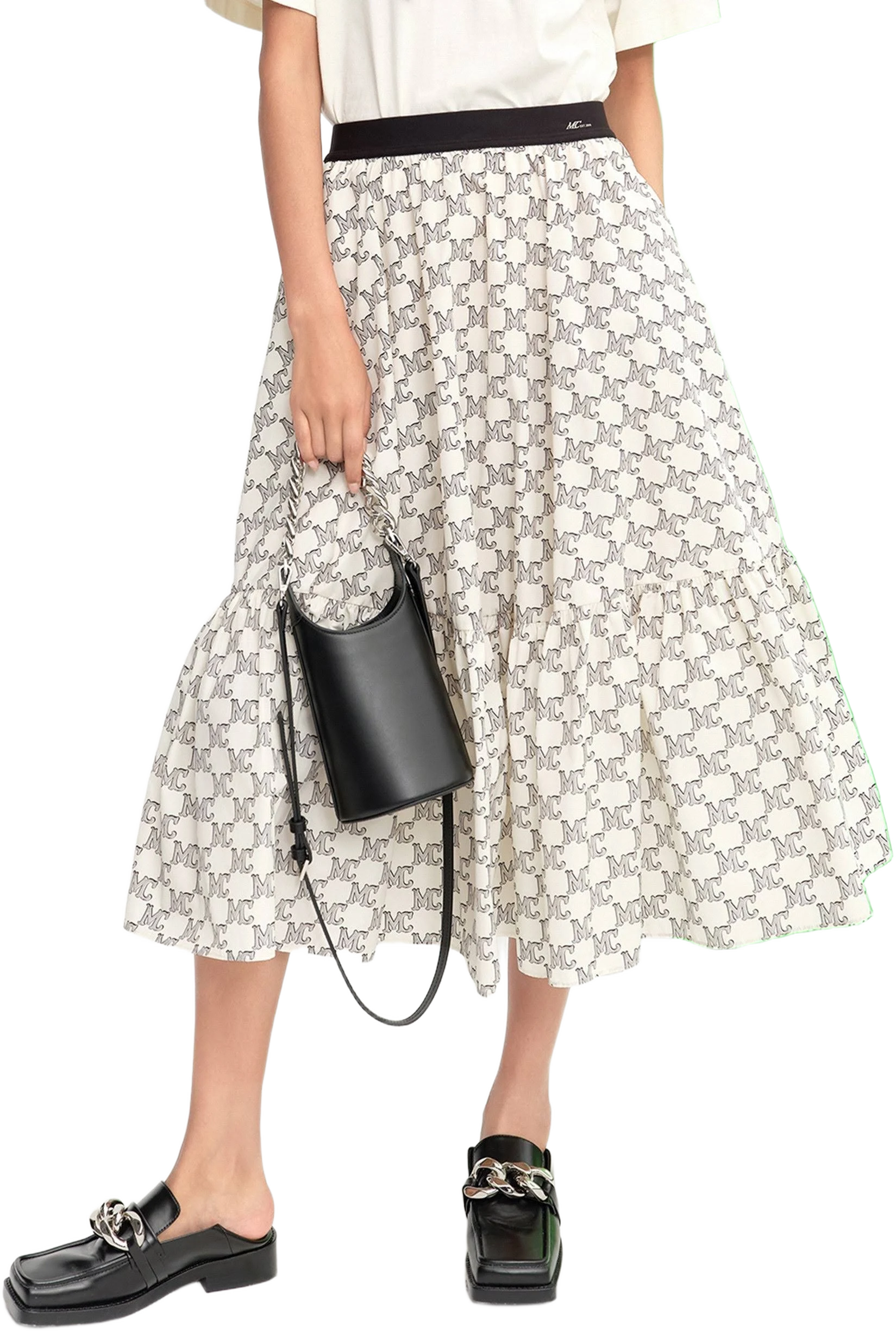 MO&Co. Women's Logo Print Ruffle Midi Skirt