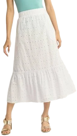 Time and Tru Women's Cotton Eyelet Tiered Midi Skirt