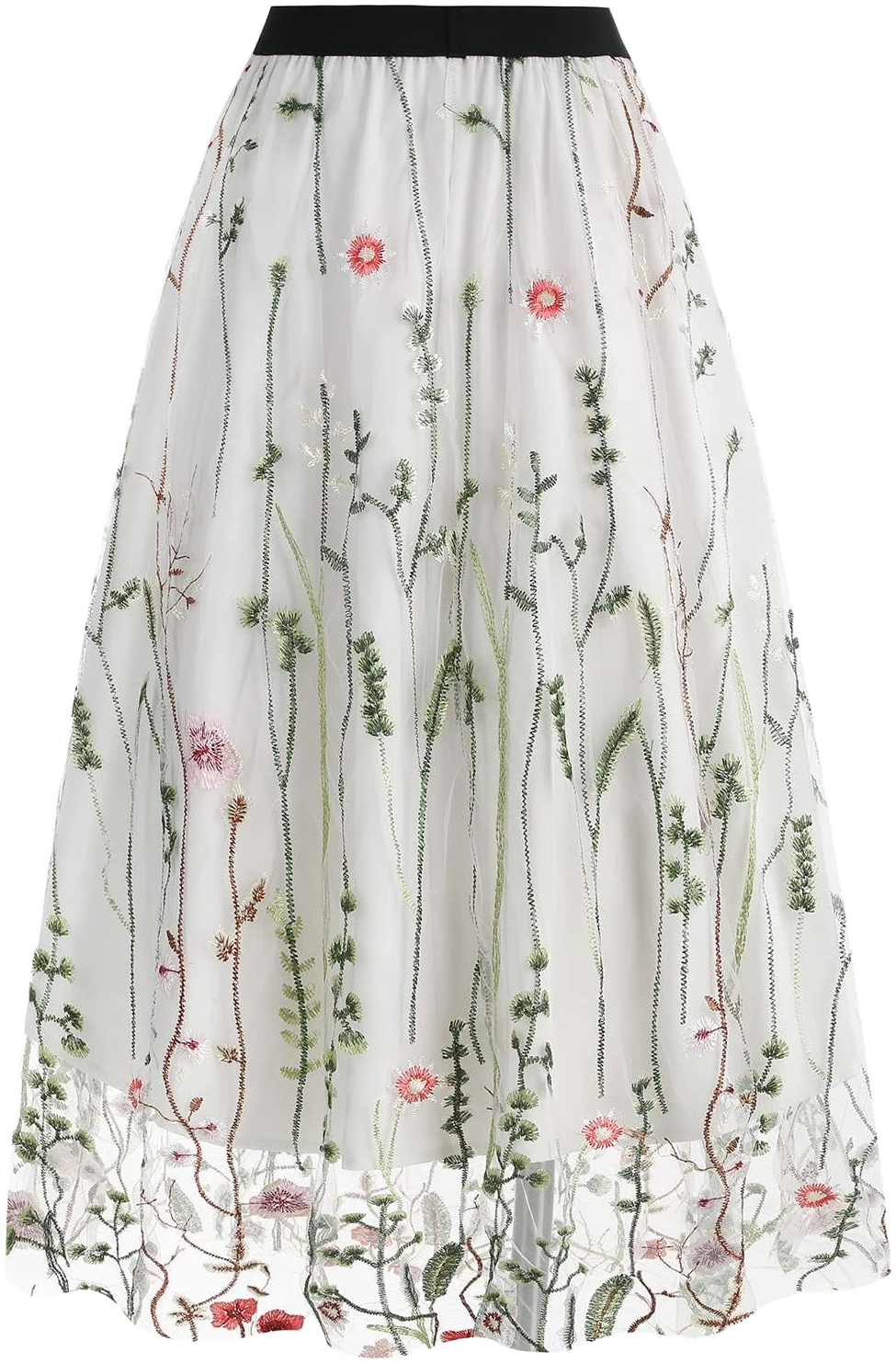 Retro 50s Vintage 1950s Floral Tulle Embroidery Flared A-Line Skirt